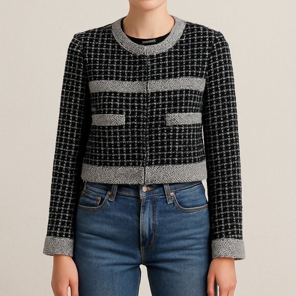 Chanel black white tweed short jacket size 38 - Picture 1 of 7